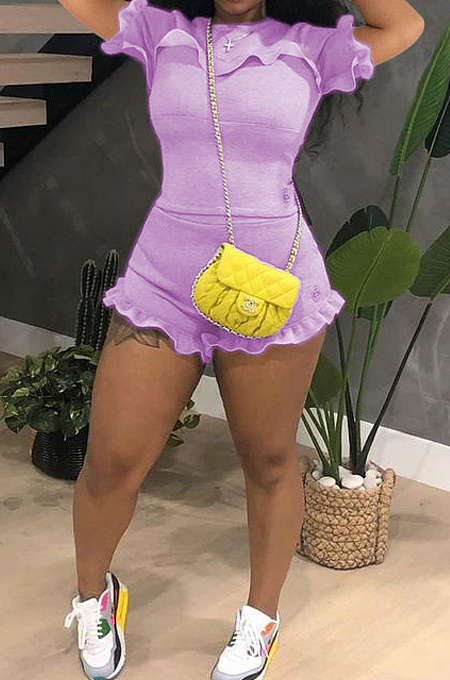 Euramerican Fold Falbala Sleeve Short Two-Piece Q793