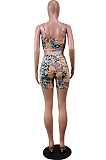 Fashion Irregularity Print Sling Vest Shorts Two-Piece WY6787
