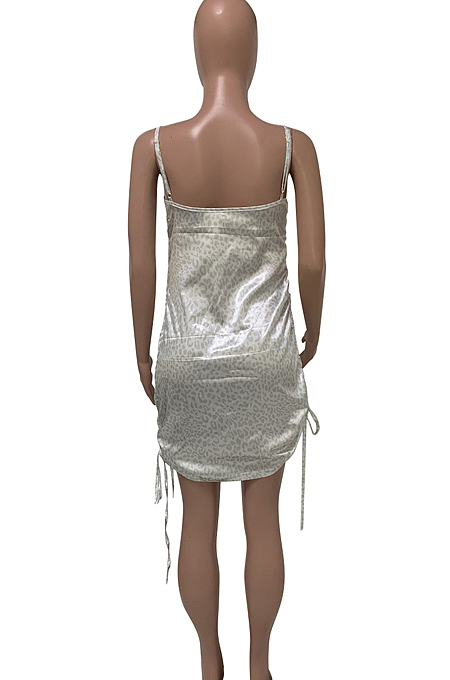 Sexy Women Leopard Print Sling Smoke Plait Dress  Q773