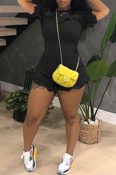 Euramerican Fold Falbala Sleeve Short Two-Piece Q793
