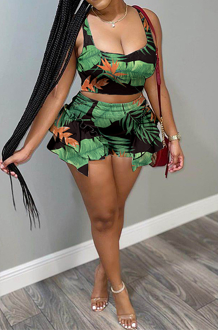 Euramerican Print Bohemian Falbala Two-Piece Q808