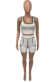 Casual Vest Hot Drilling Letter Shorts Two-Piece Q825