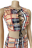 Sexy Bind Hollow Out Plaid Sleeveless Pants Sets CYC719
