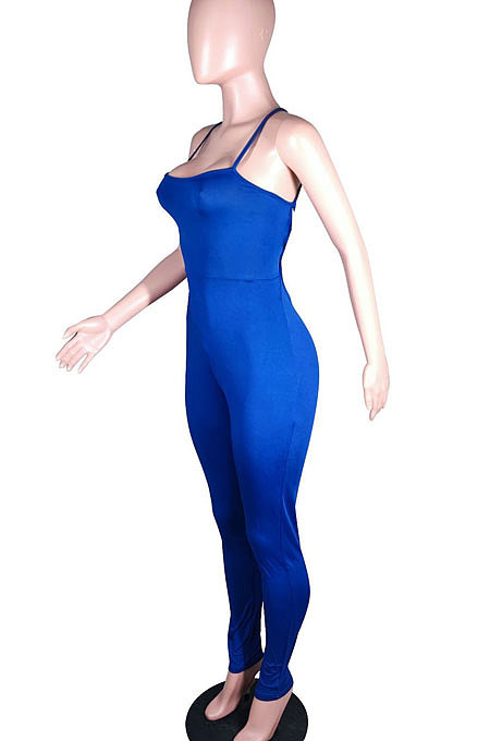 Fashion Sexy Pure Color Halter Neck Backless Eyelet Bind Bodycon Jumpsuits N9284