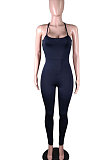 Fashion Sexy Pure Color Halter Neck Backless Eyelet Bind Bodycon Jumpsuits N9284