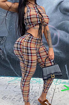 Sexy Bind Hollow Out Plaid Sleeveless Pants Sets CYC719