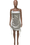 Sexy Women Leopard Print Sling Smoke Plait Dress  Q773