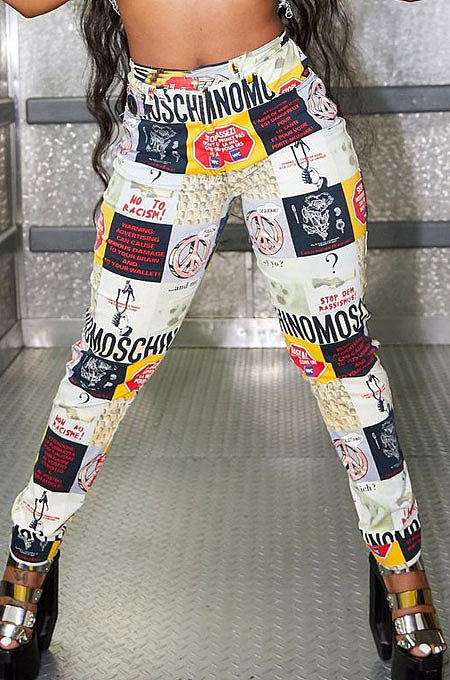 Fashion Graffiti Commuting Casual Mid Waist Long Pants CYC715