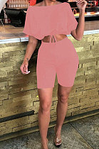 A Word Shoulder Bind Pure Color Shorts Sets JP1027