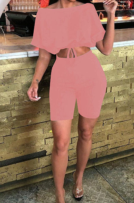 A Word Shoulder Bind Pure Color Shorts Sets JP1027