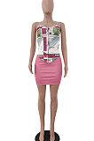 Fashion Casual Sleeveless Gallus Printing Skirts Sets JP1032