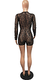 Euramerican Sexy Deer V Lace Hollow Out Button Jumpsuit H1637