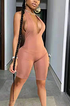 Women Sexy Deep V Pure Color Jumpsuit HH8968