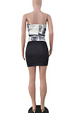 Fashion Casual Sleeveless Gallus Printing Skirts Sets JP1032