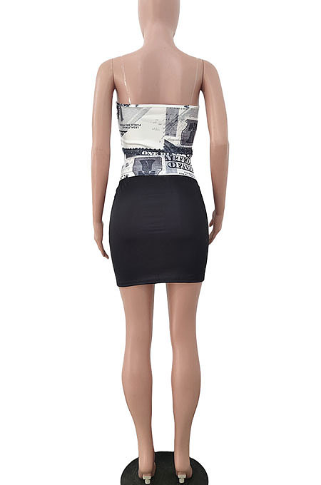 Fashion Casual Sleeveless Gallus Printing Skirts Sets JP1032