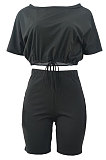 A Word Shoulder Bind Pure Color Shorts Sets JP1027