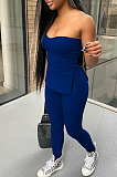 Fashion Casual High Elastic Rib Fabric Pure Color Two-Piece W8375