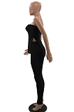 Fashion Casual High Elastic Rib Fabric Pure Color Two-Piece W8375