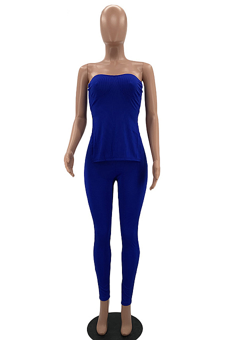 Fashion Casual High Elastic Rib Fabric Pure Color Two-Piece W8375