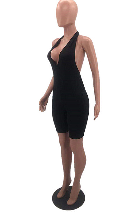 Women Sexy Deep V Pure Color Jumpsuit HH8968