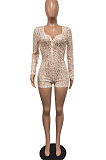 Euramerican Sexy Deer V Lace Hollow Out Button Jumpsuit H1637