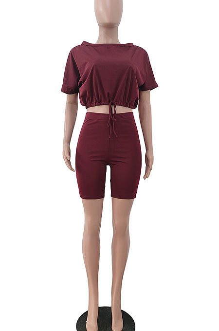 A Word Shoulder Bind Pure Color Shorts Sets JP1027