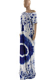 Women Blue Loose Positioning Printing Long Dress JR3611