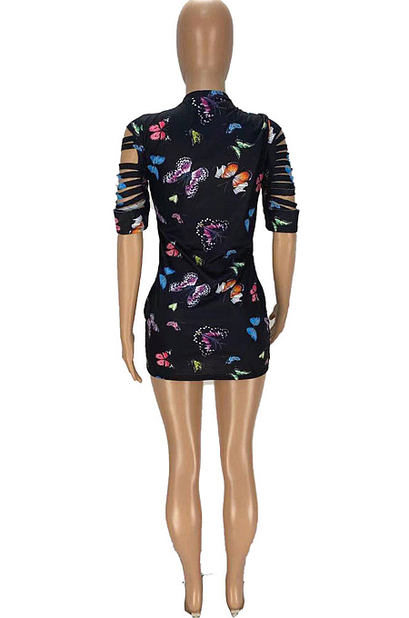 Euramerican Fashion Butterfly Print Hurnt Flower Dress WJ5210