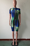 Fashion Women Print Zipper Casual Jumpsuit JH233