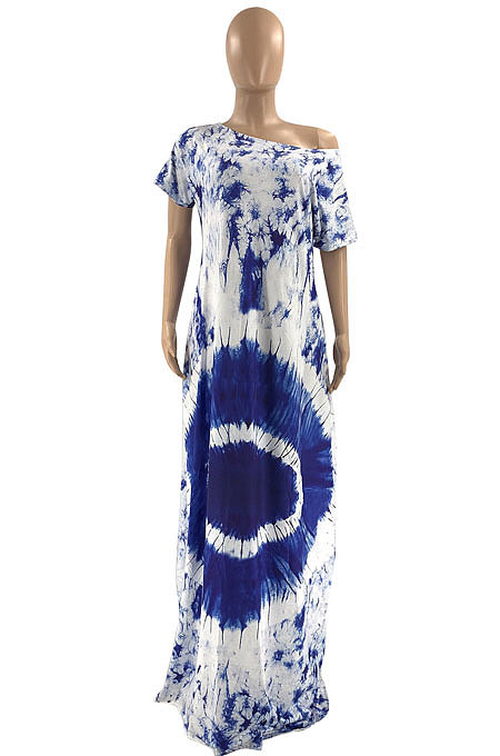 Women Blue Loose Positioning Printing Long Dress JR3611