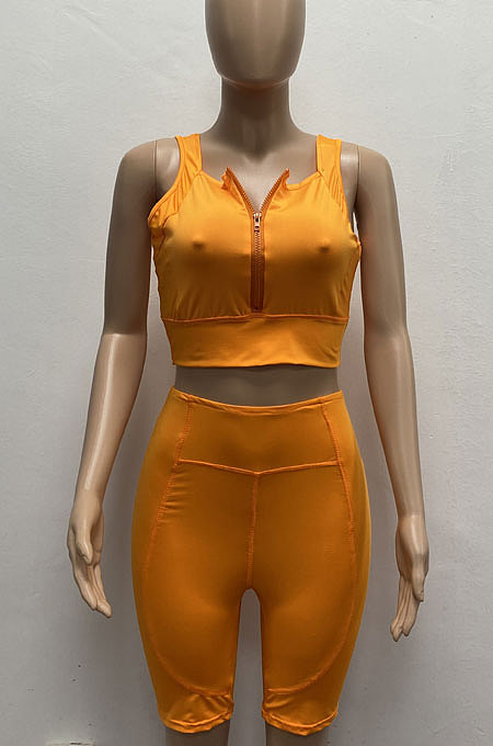 Gathered Breathable Fashion Sport Line Spliced Shorts Sets AYM5012