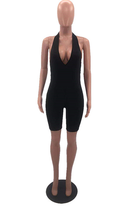 Women Sexy Deep V Pure Color Jumpsuit HH8968