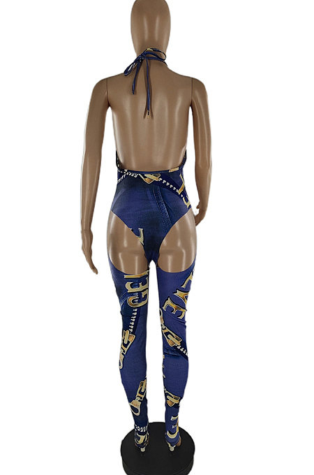 Fashion Women Catty Buttock Mooning Print Jumpsuit SQ958