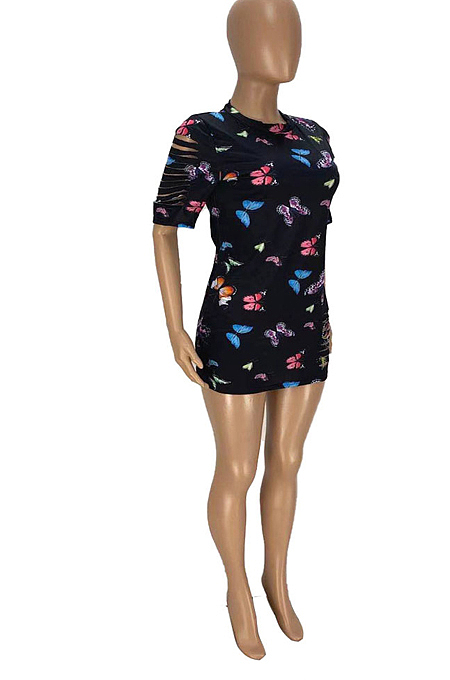 Euramerican Fashion Butterfly Print Hurnt Flower Dress WJ5210