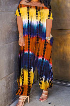 Fashion Loose Tie Dye A Word Shoulder Casual Jumpsuit PU6077