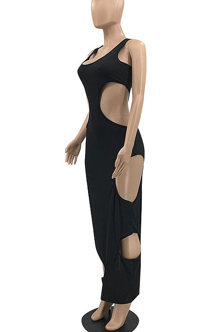 Sexy Pure Color Hole Long Dress JR3606