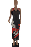 Women Perspective Print Net Yarn Long Dress SQ956