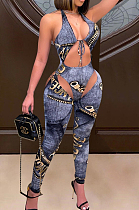 Fashion Women Catty Buttock Mooning Print Jumpsuit SQ958