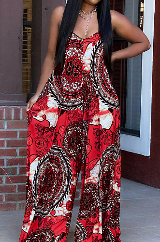 Summer Fashion Casual Loose Print Jumpsuit W8372