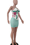 Fashion Casual Sleeveless Gallus Printing Skirts Sets JP1032