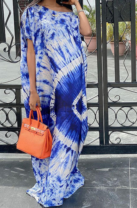 Women Blue Loose Positioning Printing Long Dress JR3611