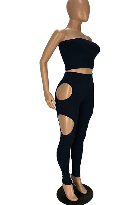 Fashion Boob Tube Top Hole Long Panrt Two-Piece WJ5206