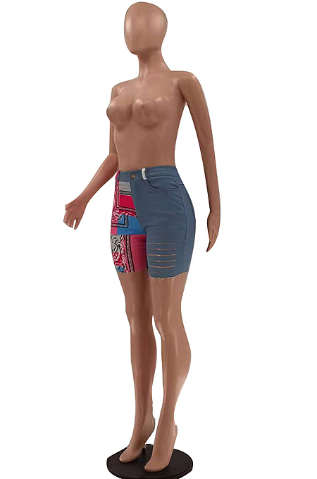 Fashion Casual Print Spliced Women Shorts LSZ9088