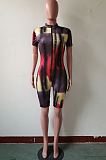 Fashion Women Print Zipper Casual Jumpsuit JH233