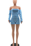 A Word Shoulder Pure Color Tight Backless Knotted Strap Romper Shorts MLM9054