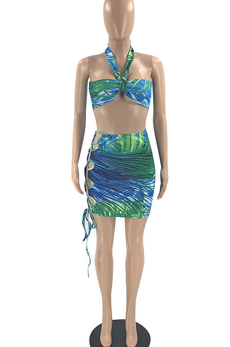 Pure And Fresh Sleeveless Printing Vest Skirts Sets JR3608