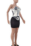 Fashion Casual Sleeveless Gallus Printing Skirts Sets JP1032