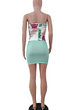 Fashion Casual Sleeveless Gallus Printing Skirts Sets JP1032