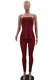 Fashion Casual High Elastic Rib Fabric Pure Color Two-Piece W8375