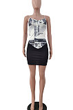 Fashion Casual Sleeveless Gallus Printing Skirts Sets JP1032